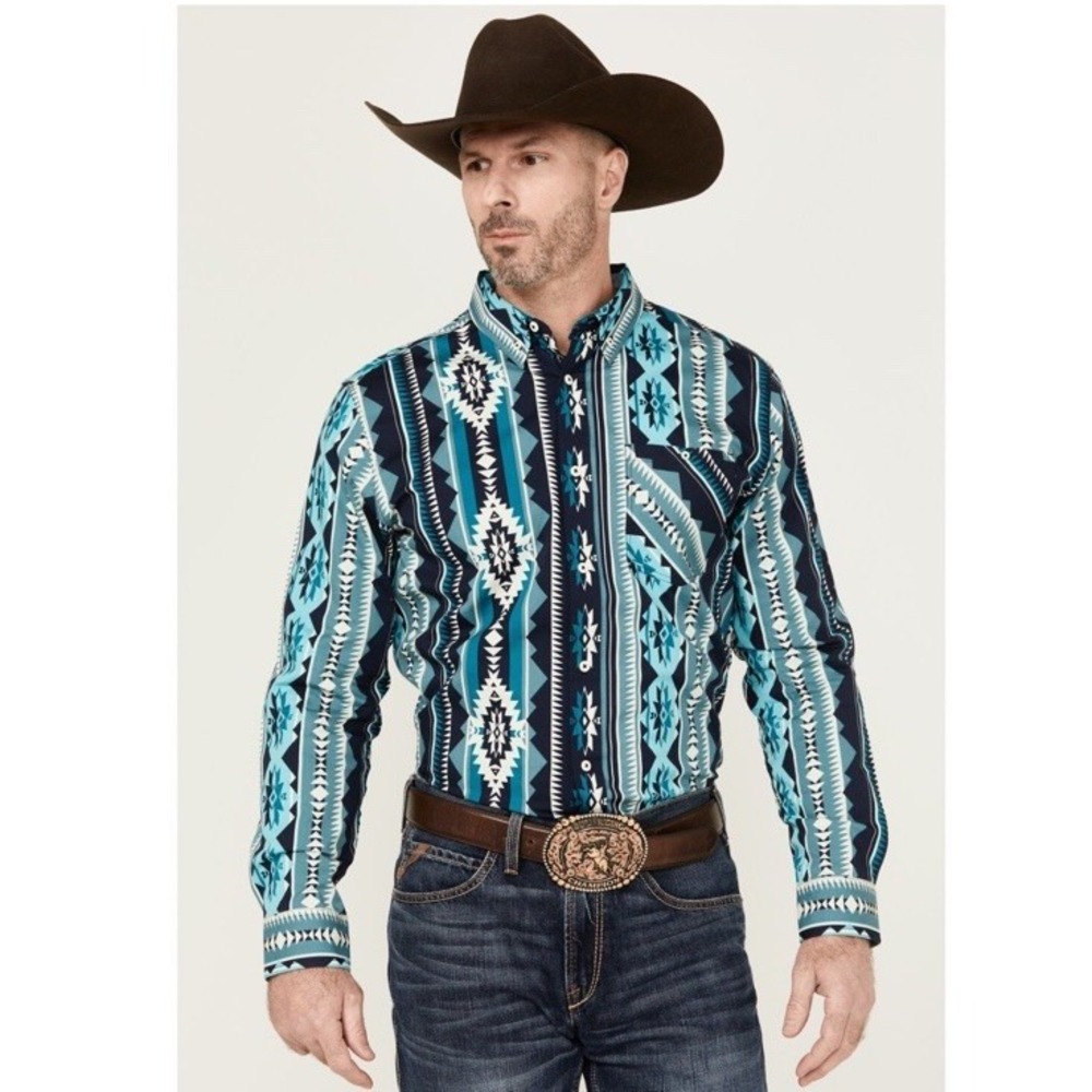 Rank 45 Men's DARKAR Exploded Southwestern Print Long‎ Sleeve stretch NWT LARGE